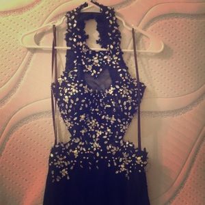 Long,blue,& backless. Worn once, perfect condition